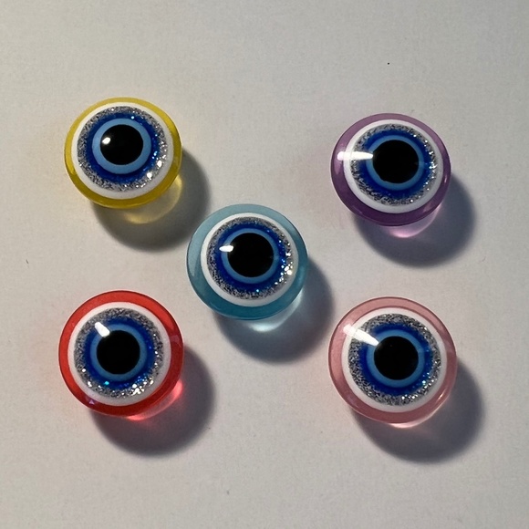 Evil Eye Charms Jibbitz Shoe Charms Red Blue Green Yellow Purple Pink - Picture 1 of 2
